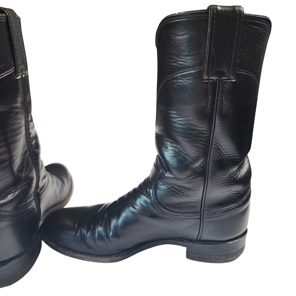 Justin Ropers Black Leather Boots Womens 6.5B Cowboy Western Rodeo USA Vintage - Picture 11 of 14